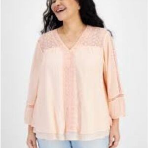 72.  NWT Style & Co Women's Peach Lace Detail Peasant Top Blouse 2X